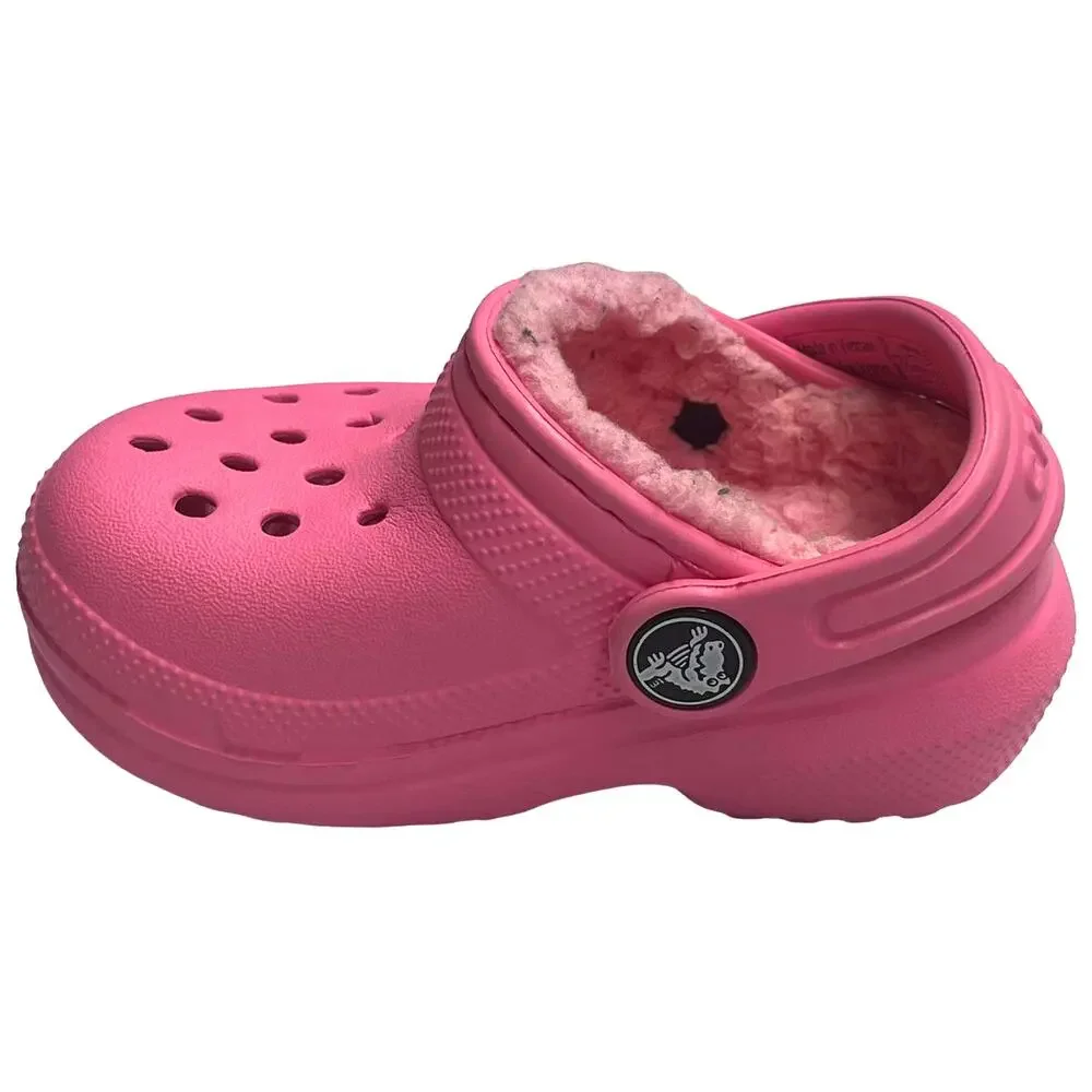 Crocs Classic Lined Clogs Toddler Girls Size C4 Pink Fuzzy Fur Slip On